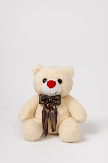 Kukkus Soft Teddy Bear with Checkered Bow, Cream White, Soft Stuffed Animal (60 CM)