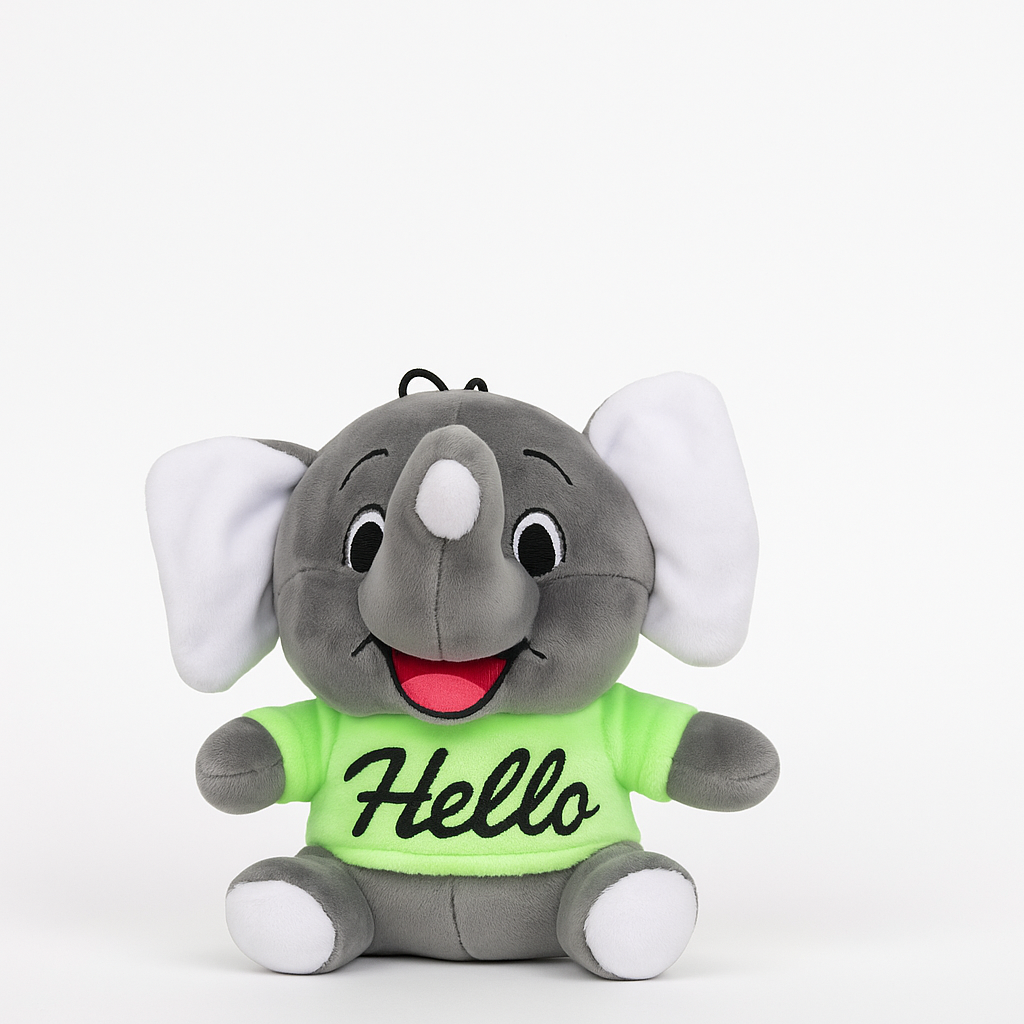 KUKKU'S SOFT TOYS Baby Elephant Stuffed Toy with Hello T-Shirt, Grey and Green, Soft Kids Room Decor(20 cm)