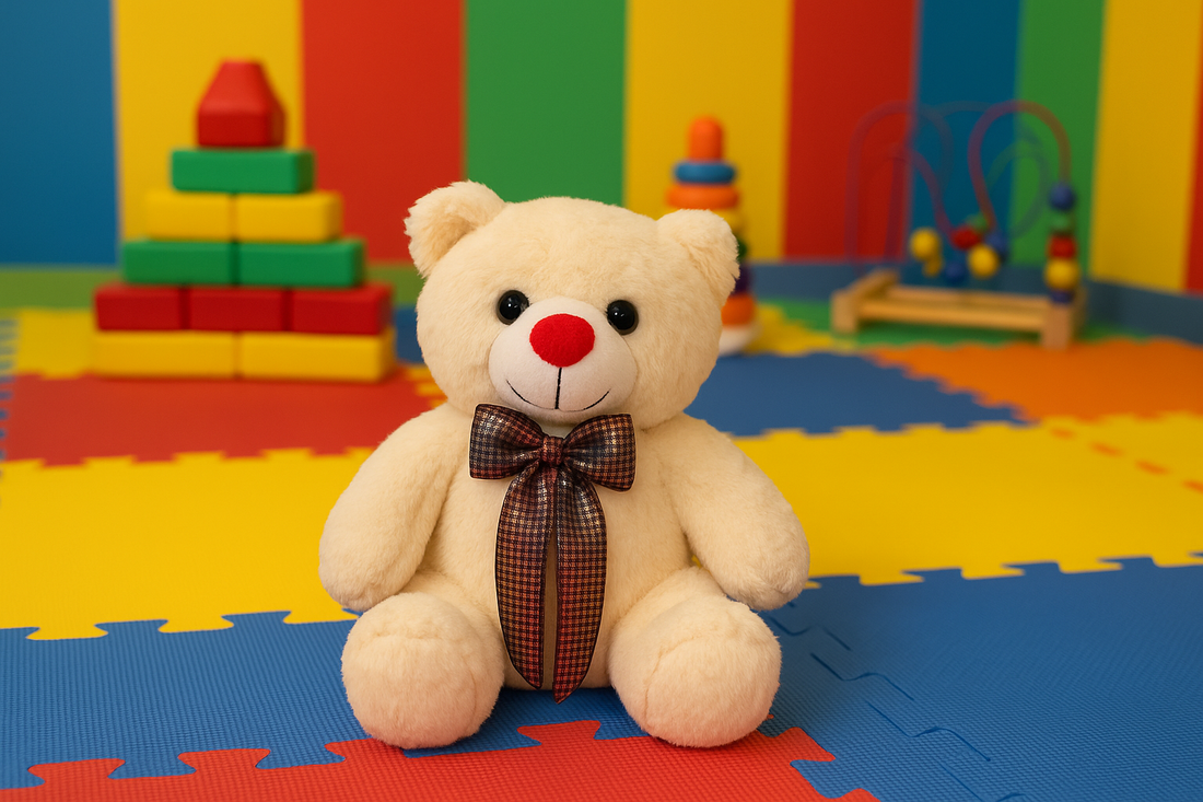 Kukkus Soft Teddy Bear with Checkered Bow, Cream White, Soft Stuffed Animal (60 CM)